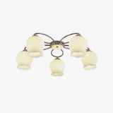 Elegant White Floral Glass Overhead Ceiling Lamp with Chrome Metal Base for Indoor Use