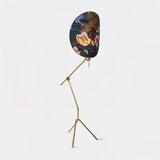 Botanical Print Cylinder Floor Lamp with Brass Tripod Base and Fabric Shade