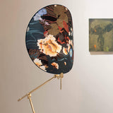 Botanical Print Cylinder Floor Lamp with Brass Tripod Base and Fabric Shade