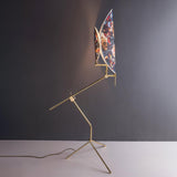 Botanical Print Cylinder Floor Lamp with Brass Tripod Base and Fabric Shade