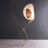Botanical Print Cylinder Floor Lamp with Brass Tripod Base and Fabric Shade