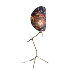 Botanical Print Cylinder Floor Lamp with Brass Tripod Base and Fabric Shade