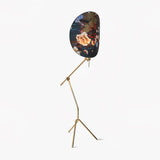 Botanical Print Cylinder Floor Lamp with Brass Tripod Base and Fabric Shade