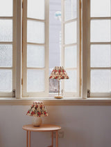 Flores Floral Pleated Shade Table Lamp with Wooden Base and Gold Accents