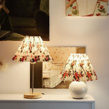 Flores Floral Pleated Shade Table Lamp with Wooden Base and Gold Accents