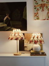 Flores Floral Pleated Shade Table Lamp with Wooden Base and Gold Accents