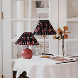 Flores Floral Pleated Shade Table Lamp with Wooden Base and Gold Accents