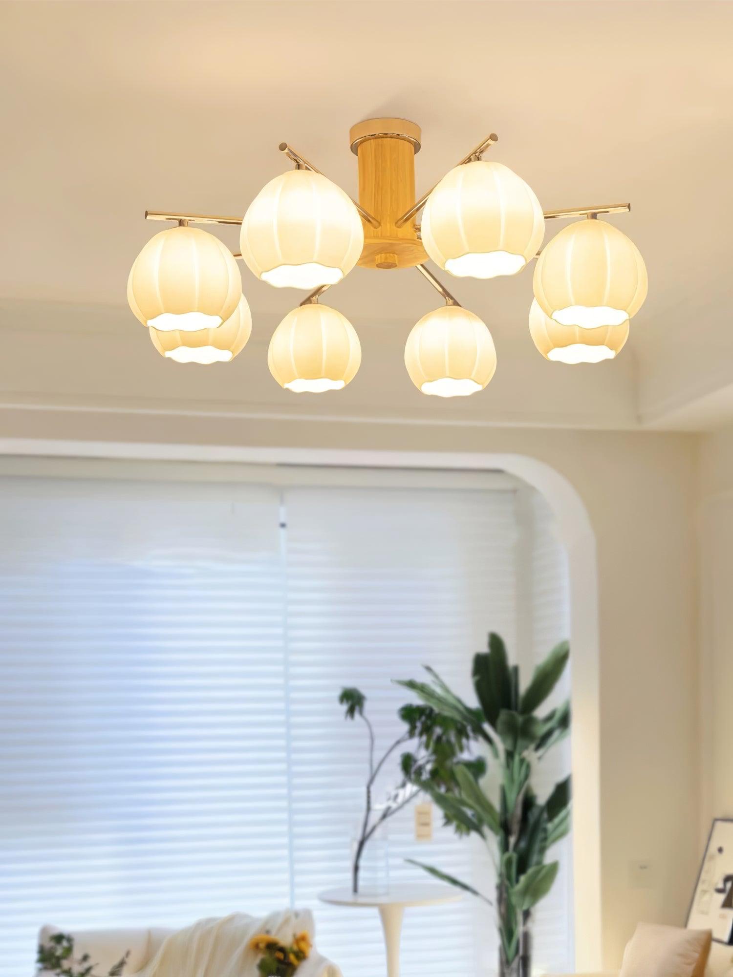Modern Flower Buds Flush Mount Ceiling Light with Floral Glass Shades