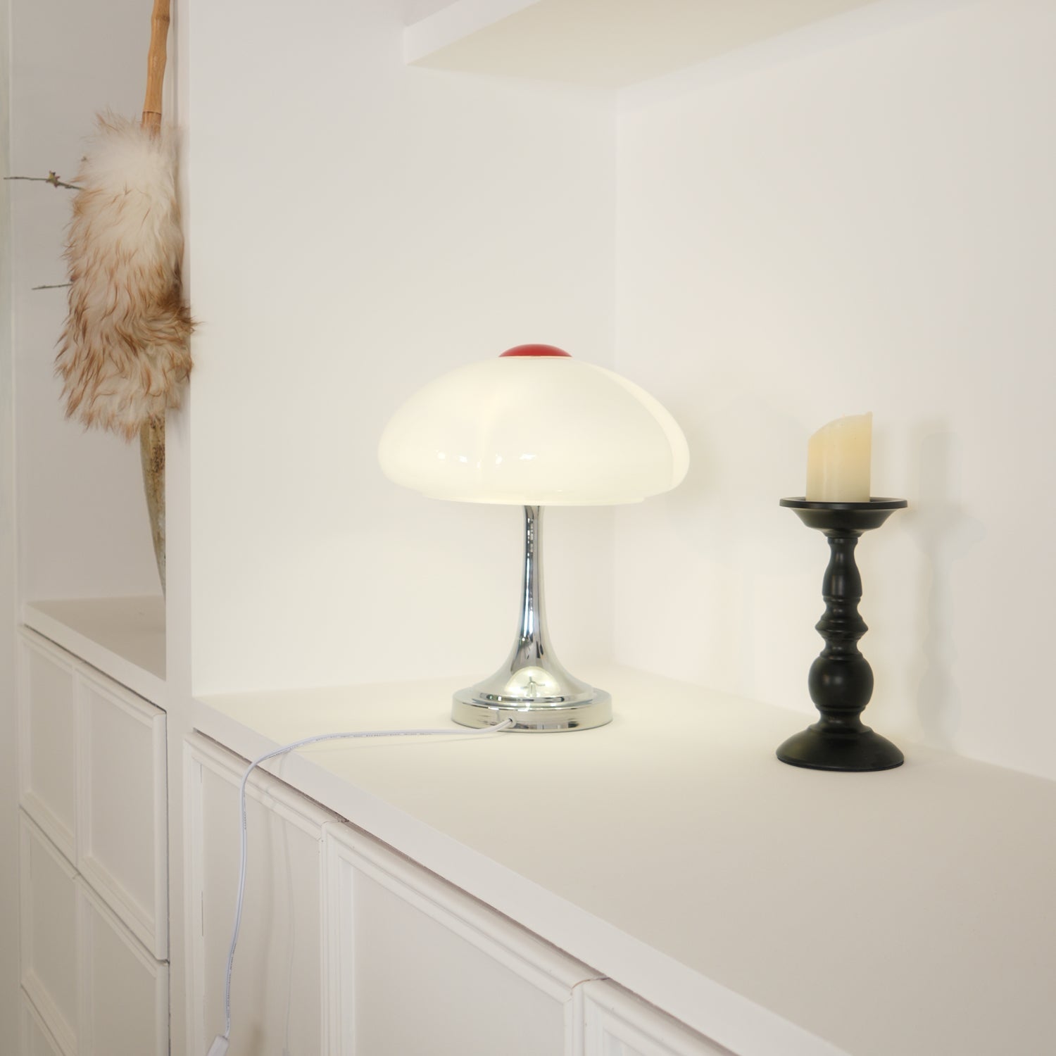 Modern Flower Petal Glass Table Lamp Contemporary Chrome Accent Light for Bedroom and Living Room