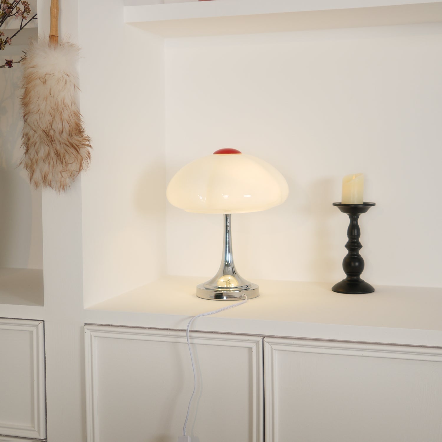 Modern Flower Petal Glass Table Lamp Contemporary Chrome Accent Light for Bedroom and Living Room