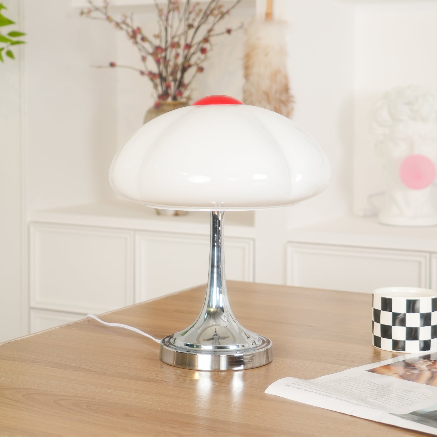Modern Flower Petal Glass Table Lamp Contemporary Chrome Accent Light for Bedroom and Living Room