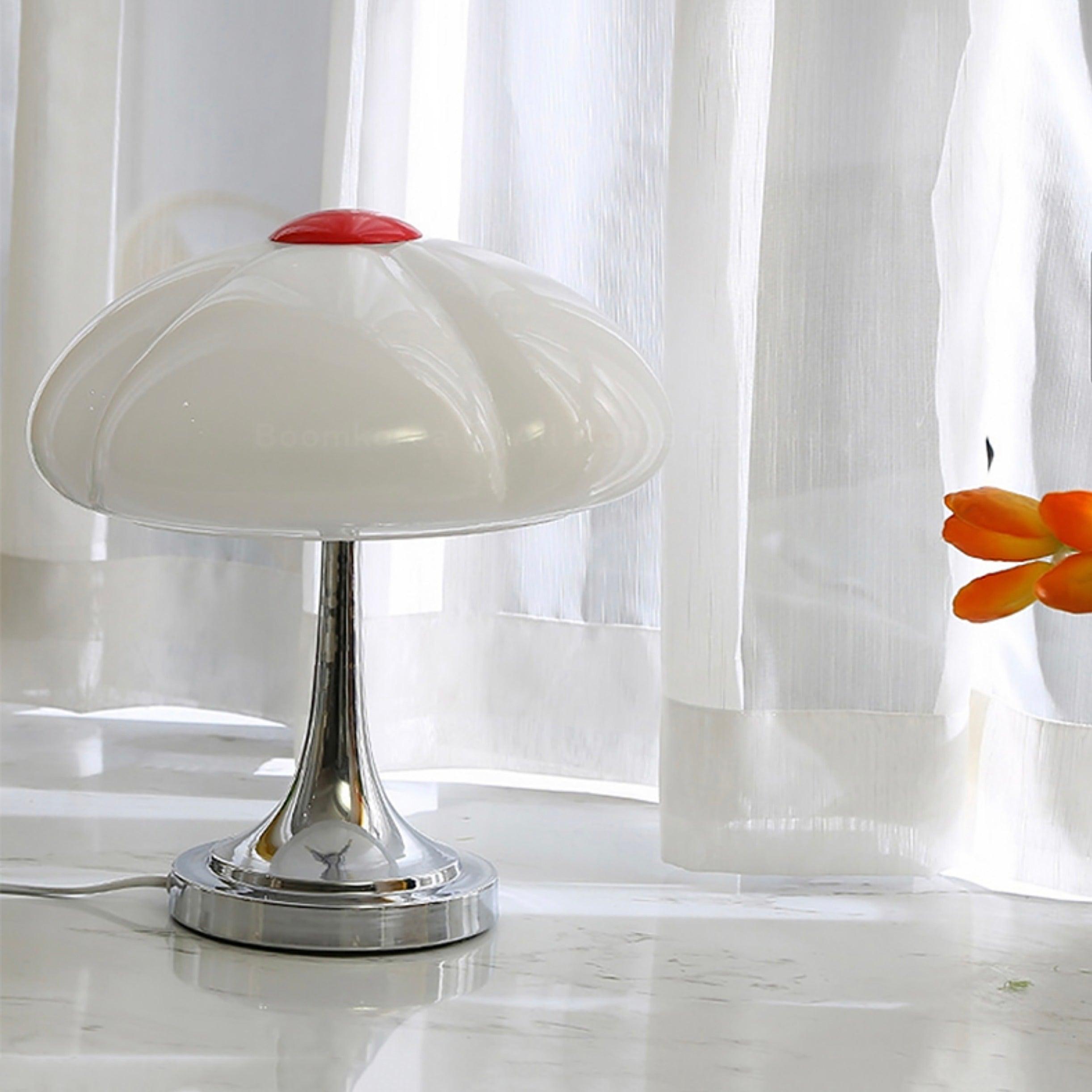 Modern Flower Petal Glass Table Lamp Contemporary Chrome Accent Light for Bedroom and Living Room
