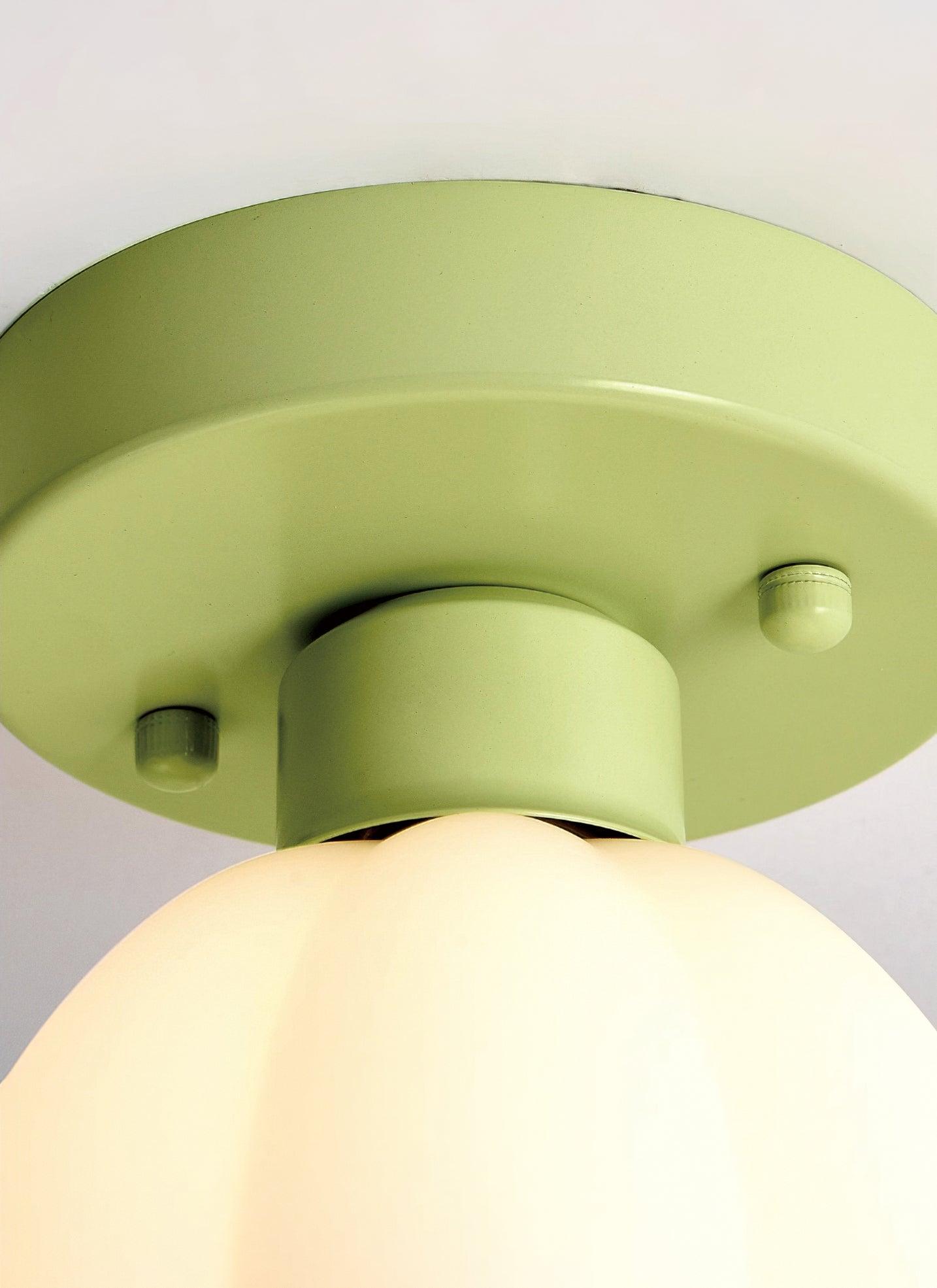 Decorative Green Floral Glass Semi Flush Mount Light with White Flower Shade