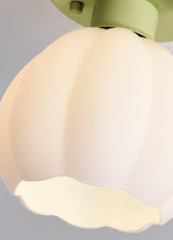 Decorative Green Floral Glass Semi Flush Mount Light with White Flower Shade