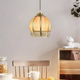 antique-style-flower-shaped-brass-pendant-light-with-gold-corrugated-glass-shade