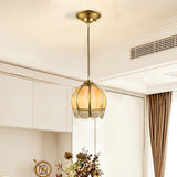 antique-style-flower-shaped-brass-pendant-light-with-gold-corrugated-glass-shade