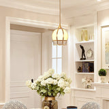 antique-style-flower-shaped-brass-pendant-light-with-gold-corrugated-glass-shade