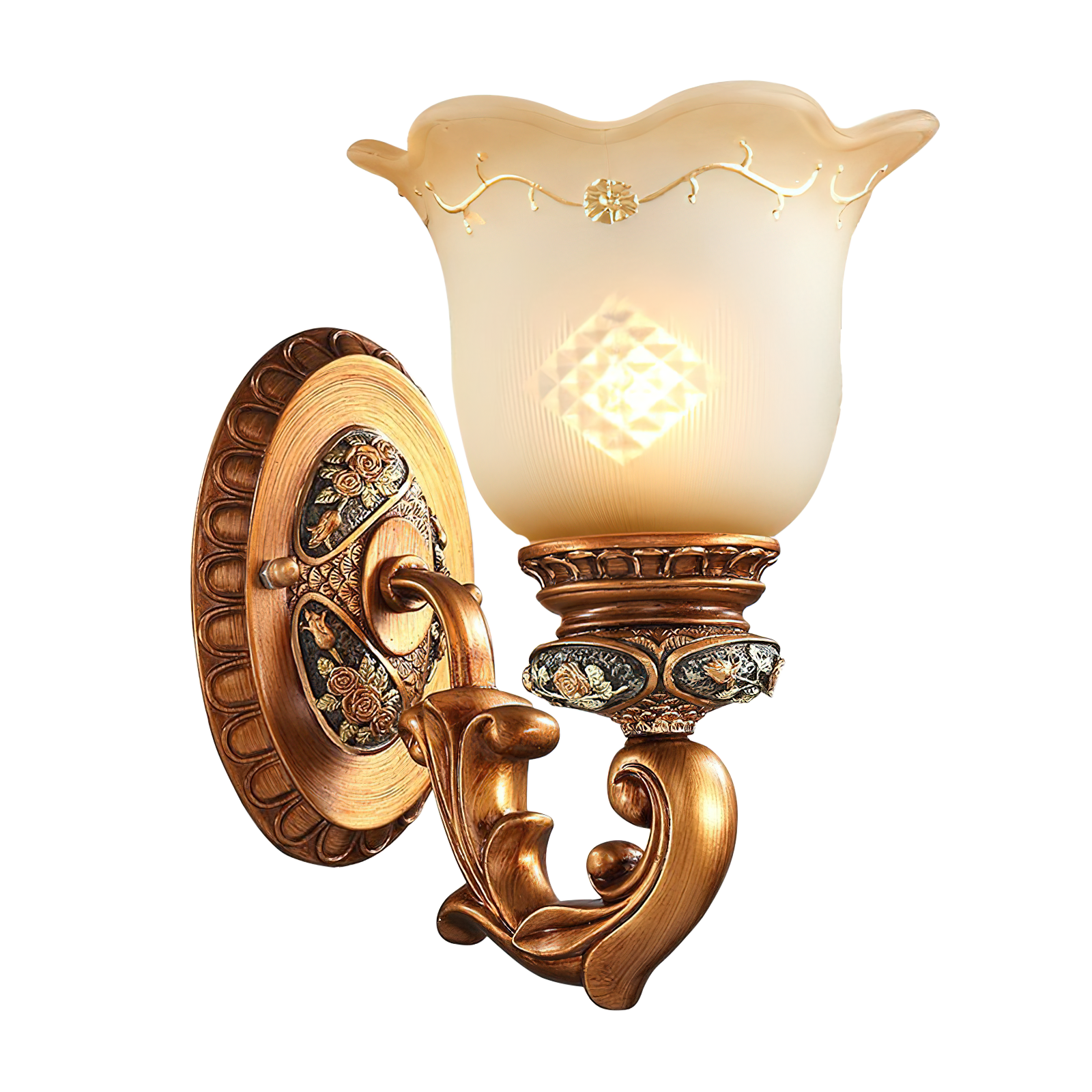 elegant-resin-flower-wall-sconce-lighting-with-vintage-beige-glass-shade