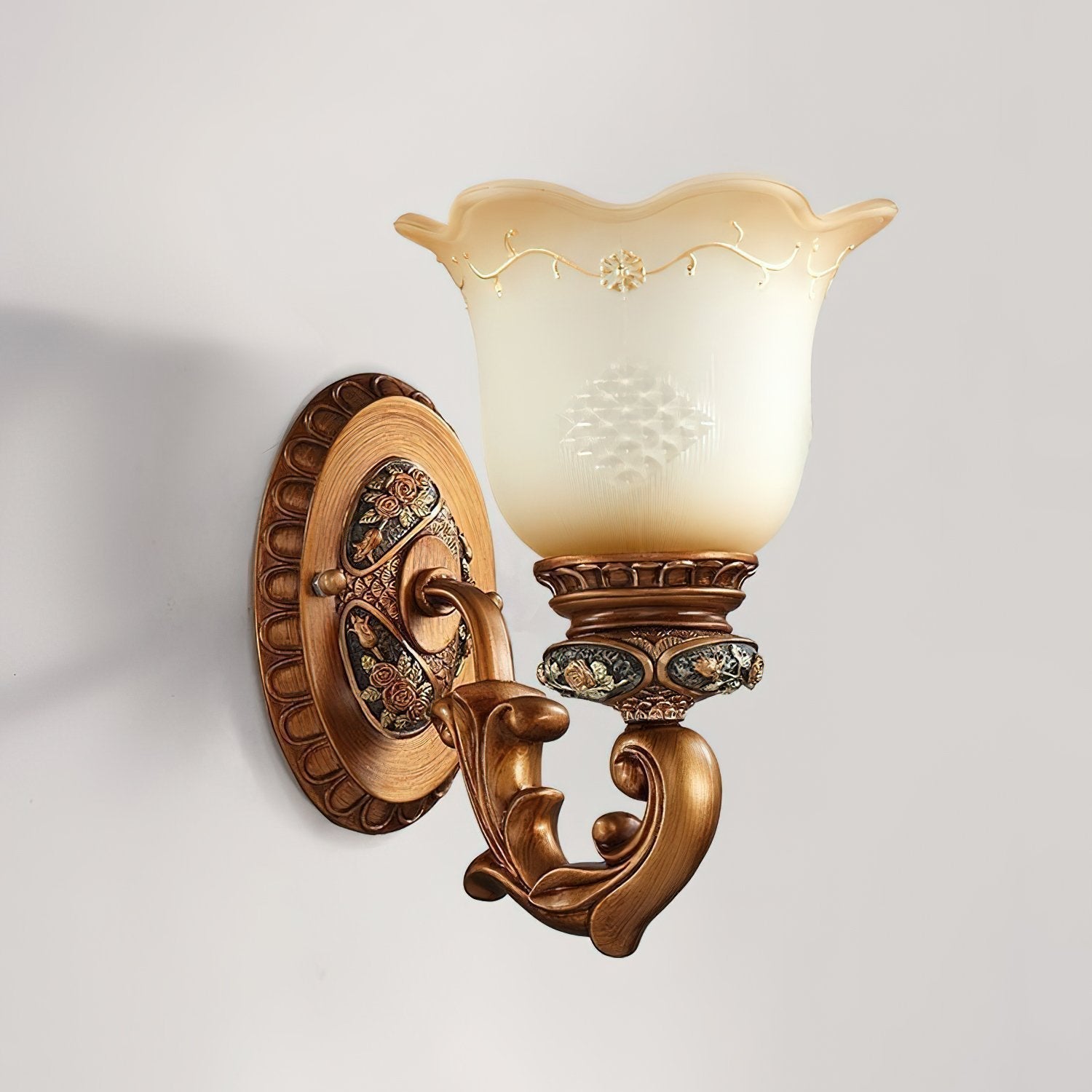 elegant-resin-flower-wall-sconce-lighting-with-vintage-beige-glass-shade