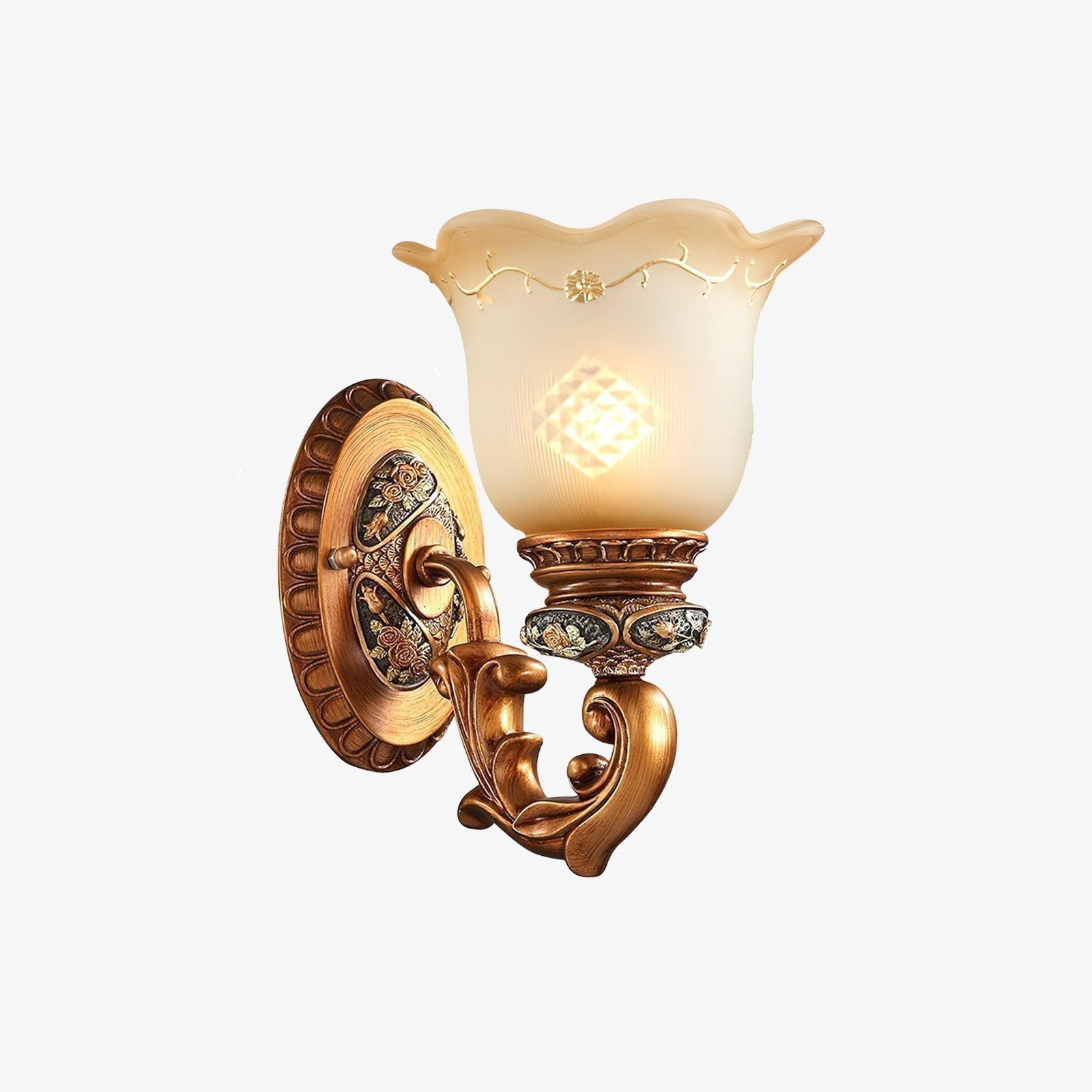 elegant-resin-flower-wall-sconce-lighting-with-vintage-beige-glass-shade
