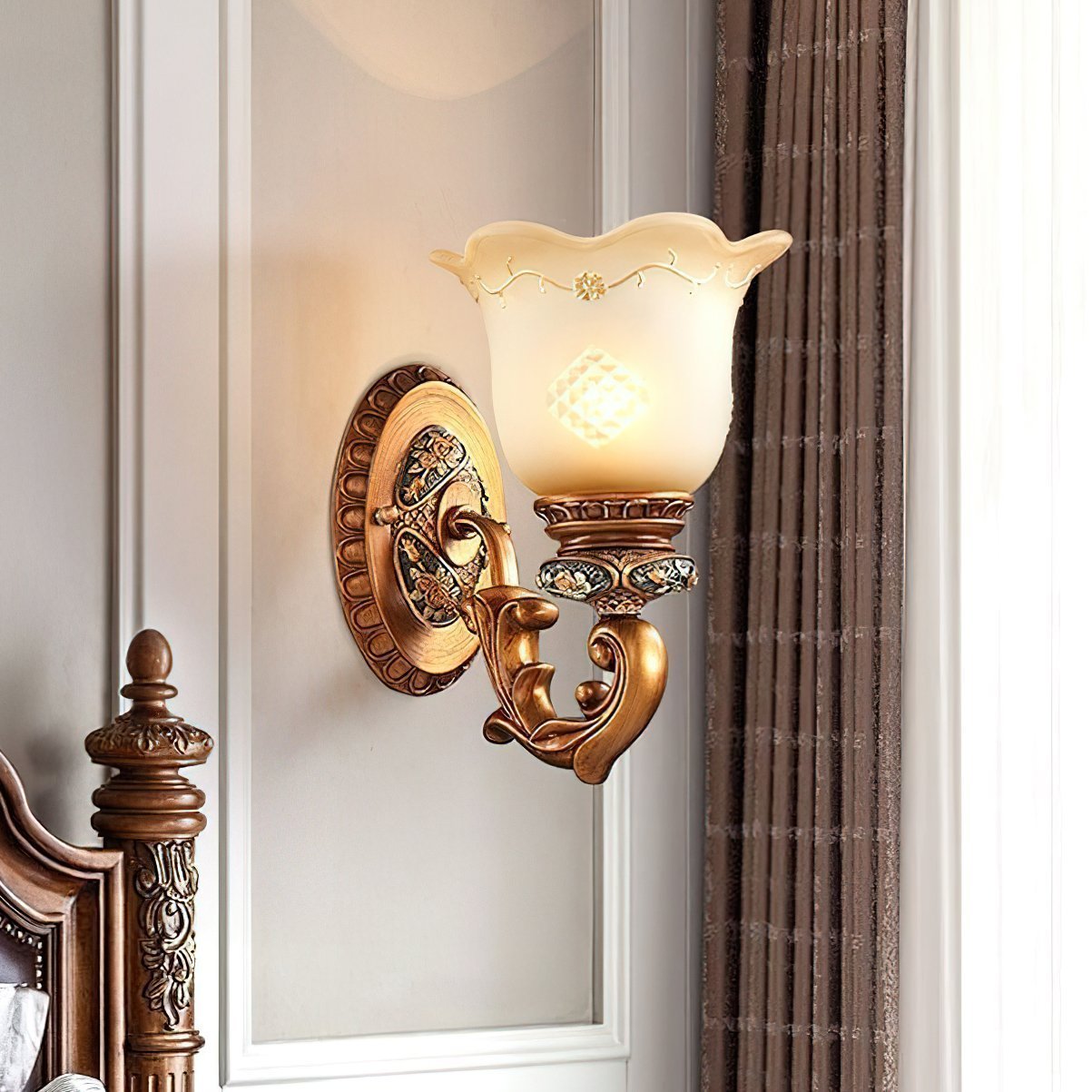 elegant-resin-flower-wall-sconce-lighting-with-vintage-beige-glass-shade