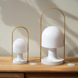 Portable Rechargeable Glass Bedside Table Lamp with Adjustable Tilting Shade and Wood Finish