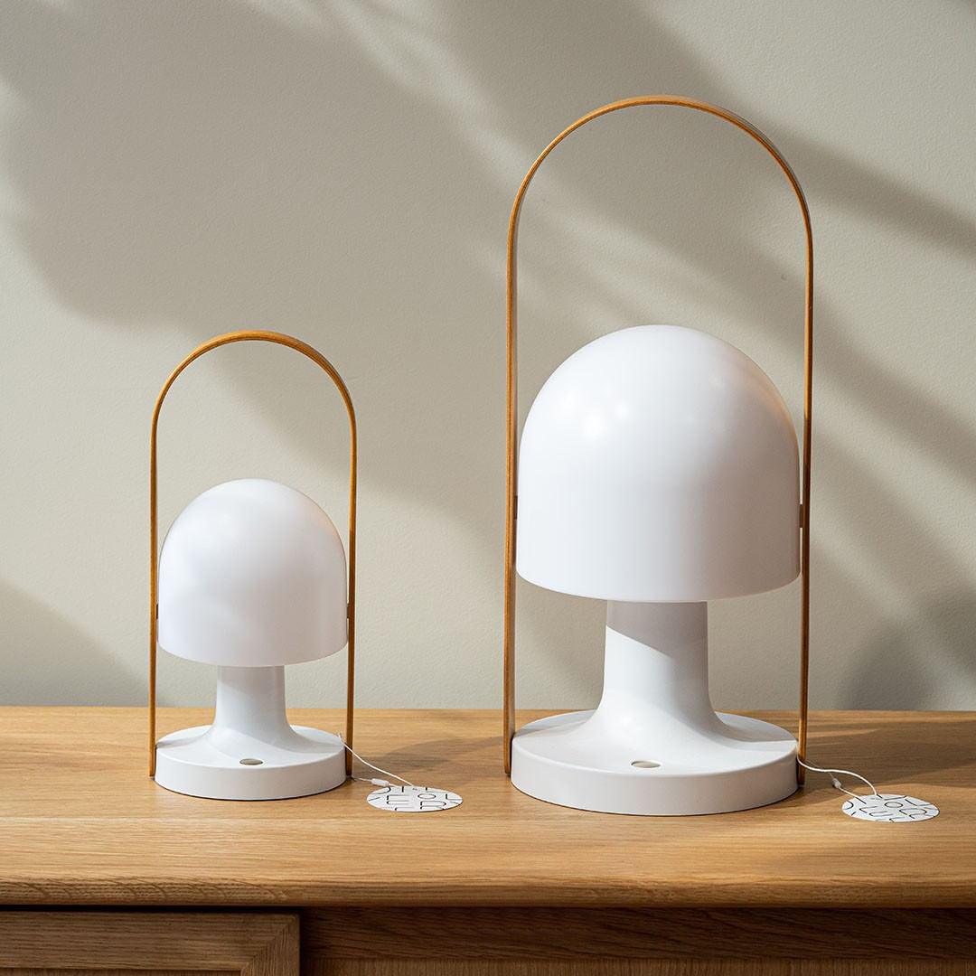 Portable Rechargeable Glass Bedside Table Lamp with Adjustable Tilting Shade and Wood Finish