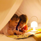 Portable Rechargeable Glass Bedside Table Lamp with Adjustable Tilting Shade and Wood Finish