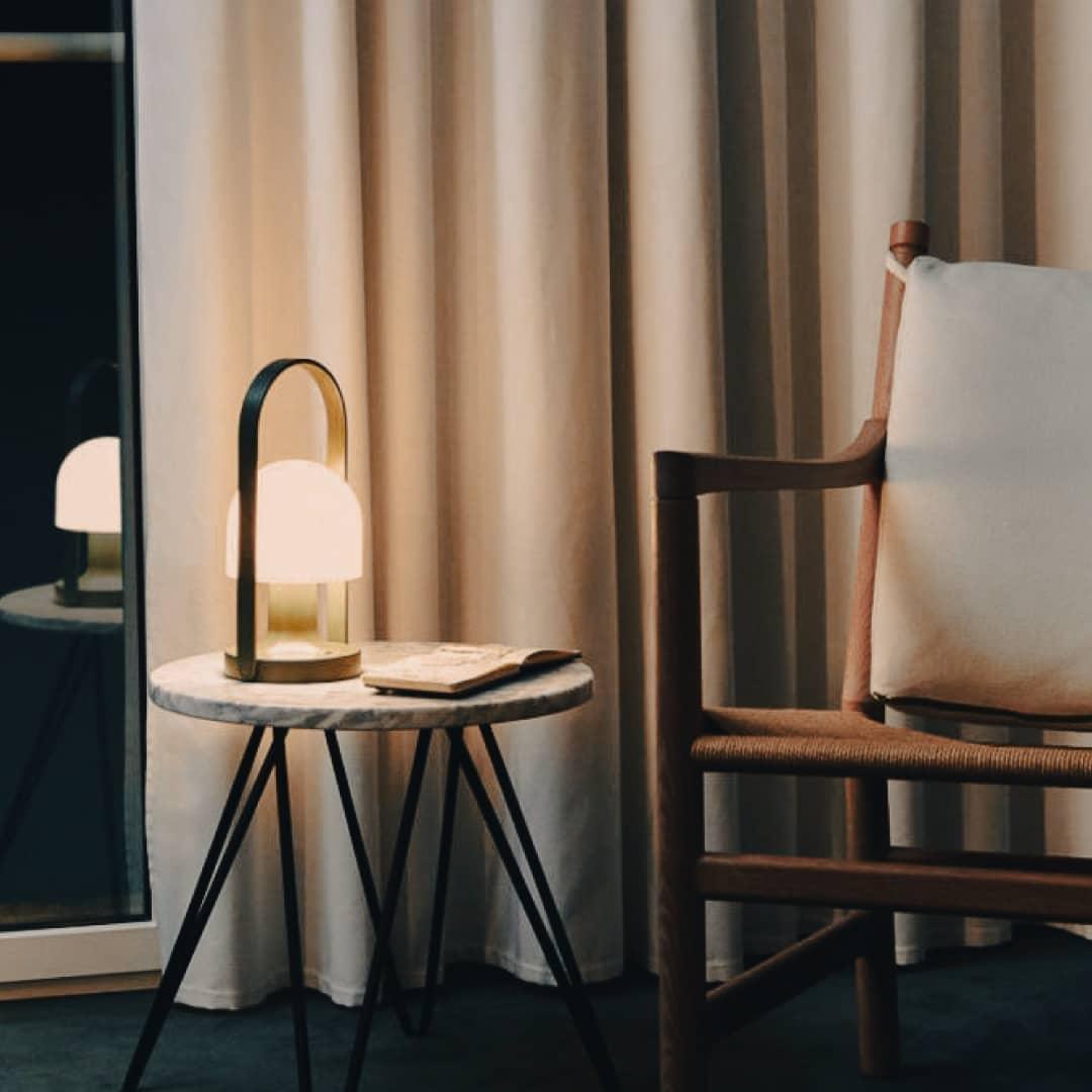 Portable Rechargeable Glass Bedside Table Lamp with Adjustable Tilting Shade and Wood Finish