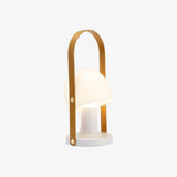 Portable Rechargeable Glass Bedside Table Lamp with Adjustable Tilting Shade and Wood Finish