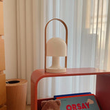 Portable Rechargeable Glass Bedside Table Lamp with Adjustable Tilting Shade and Wood Finish