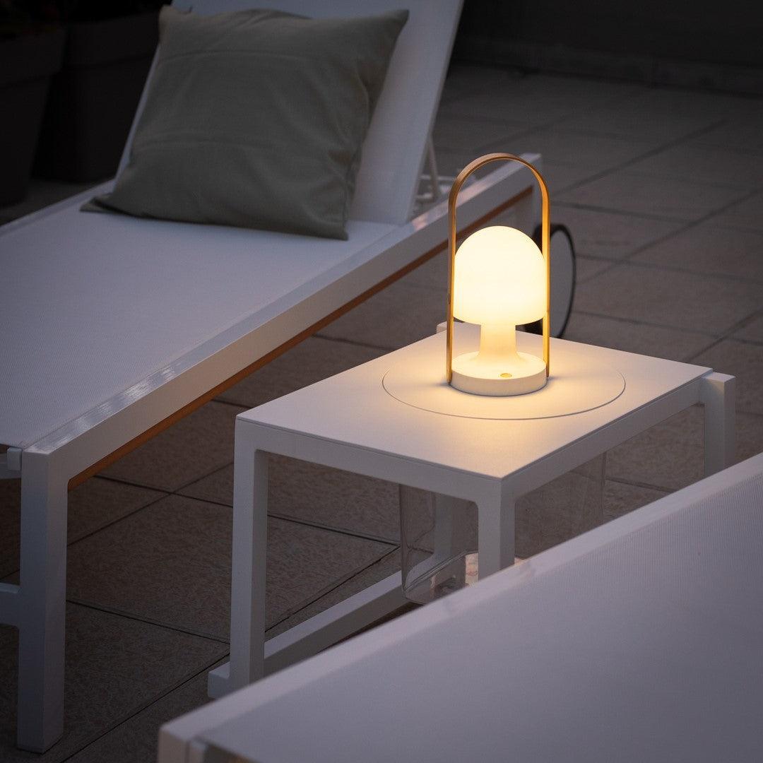 Portable Rechargeable Glass Bedside Table Lamp with Adjustable Tilting Shade and Wood Finish