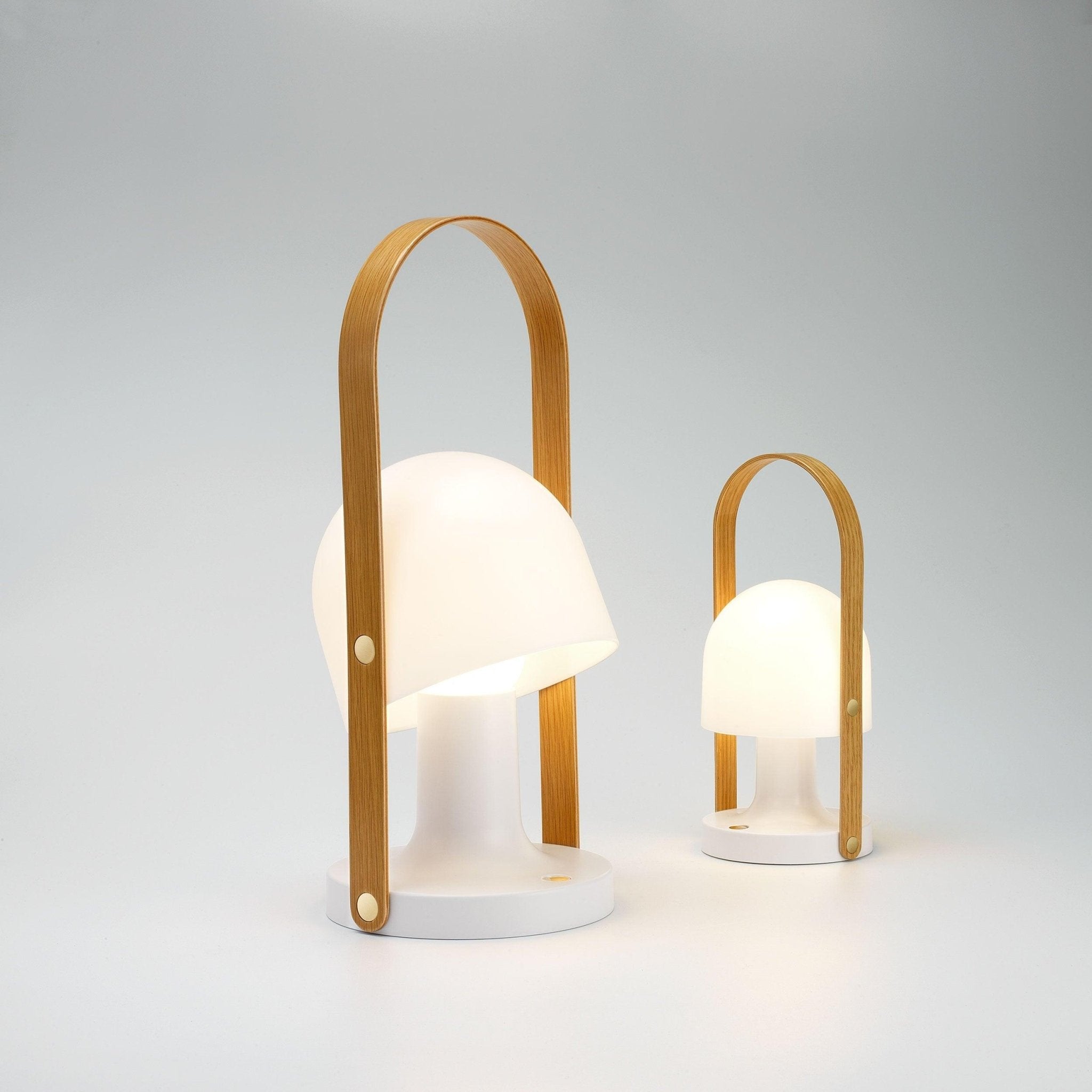 Portable Rechargeable Glass Bedside Table Lamp with Adjustable Tilting Shade and Wood Finish