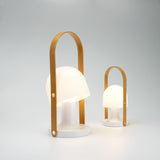 Portable Rechargeable Glass Bedside Table Lamp with Adjustable Tilting Shade and Wood Finish