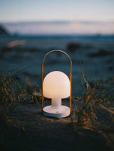 Portable Rechargeable Glass Bedside Table Lamp with Adjustable Tilting Shade and Wood Finish