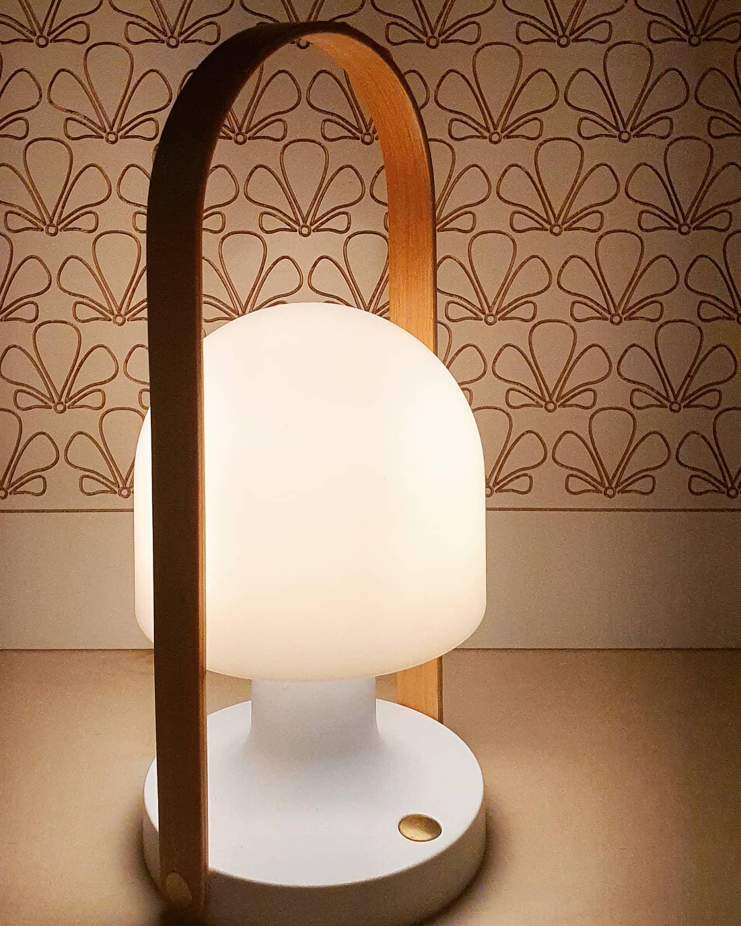 Portable Rechargeable Glass Bedside Table Lamp with Adjustable Tilting Shade and Wood Finish