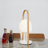 Portable Rechargeable Glass Bedside Table Lamp with Adjustable Tilting Shade and Wood Finish