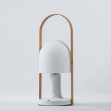 Portable Rechargeable Glass Bedside Table Lamp with Adjustable Tilting Shade and Wood Finish
