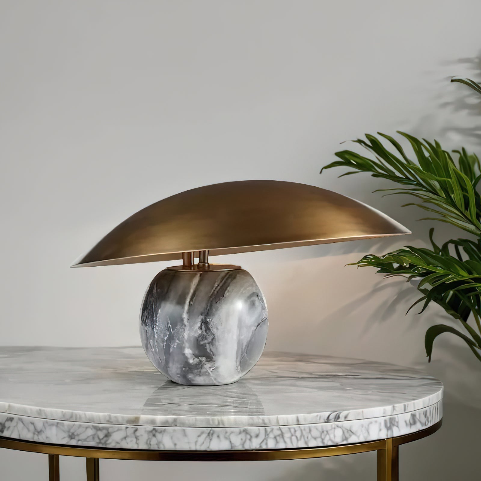 Formosa Modern Marble Sphere Table Lamp with Bronze Metal Tilt Shade for Bedroom and Living Room
