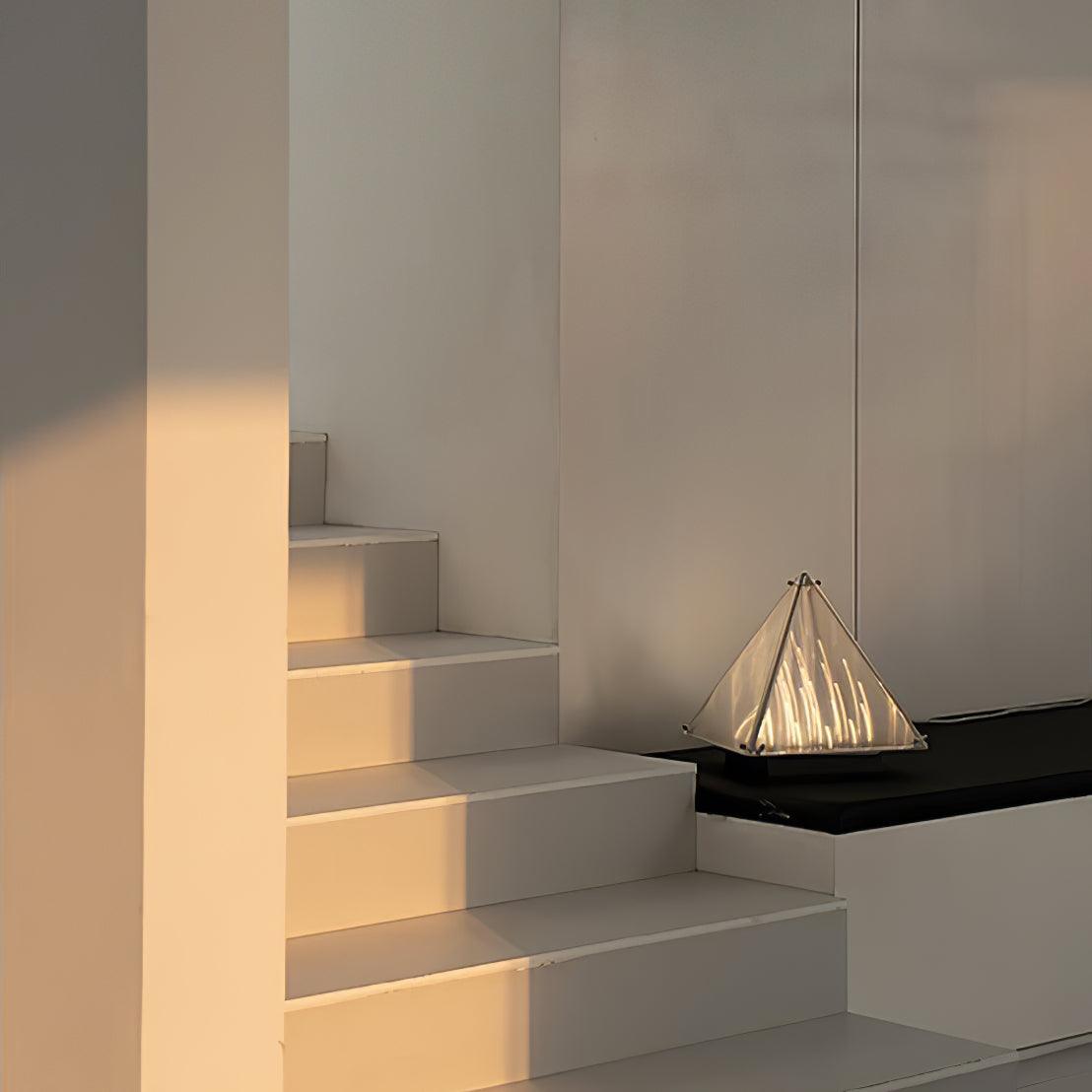 Modern Architectural Patterned Glass LED Table Lamp Chrome Finish Bedside Desk Light