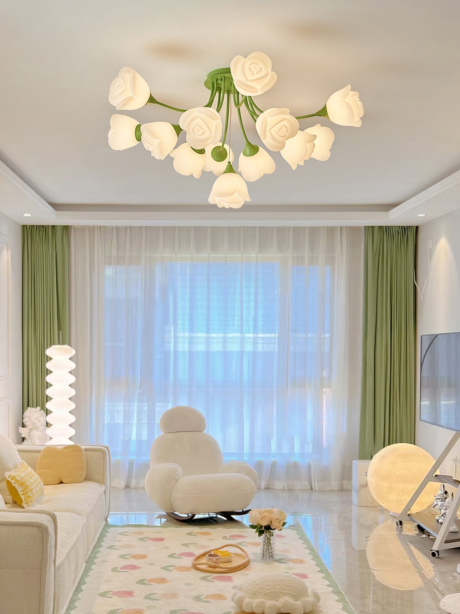 elegant-floral-rose-ceiling-light-fixture-for-romantic-bedroom-decor-white-and-green-finishes