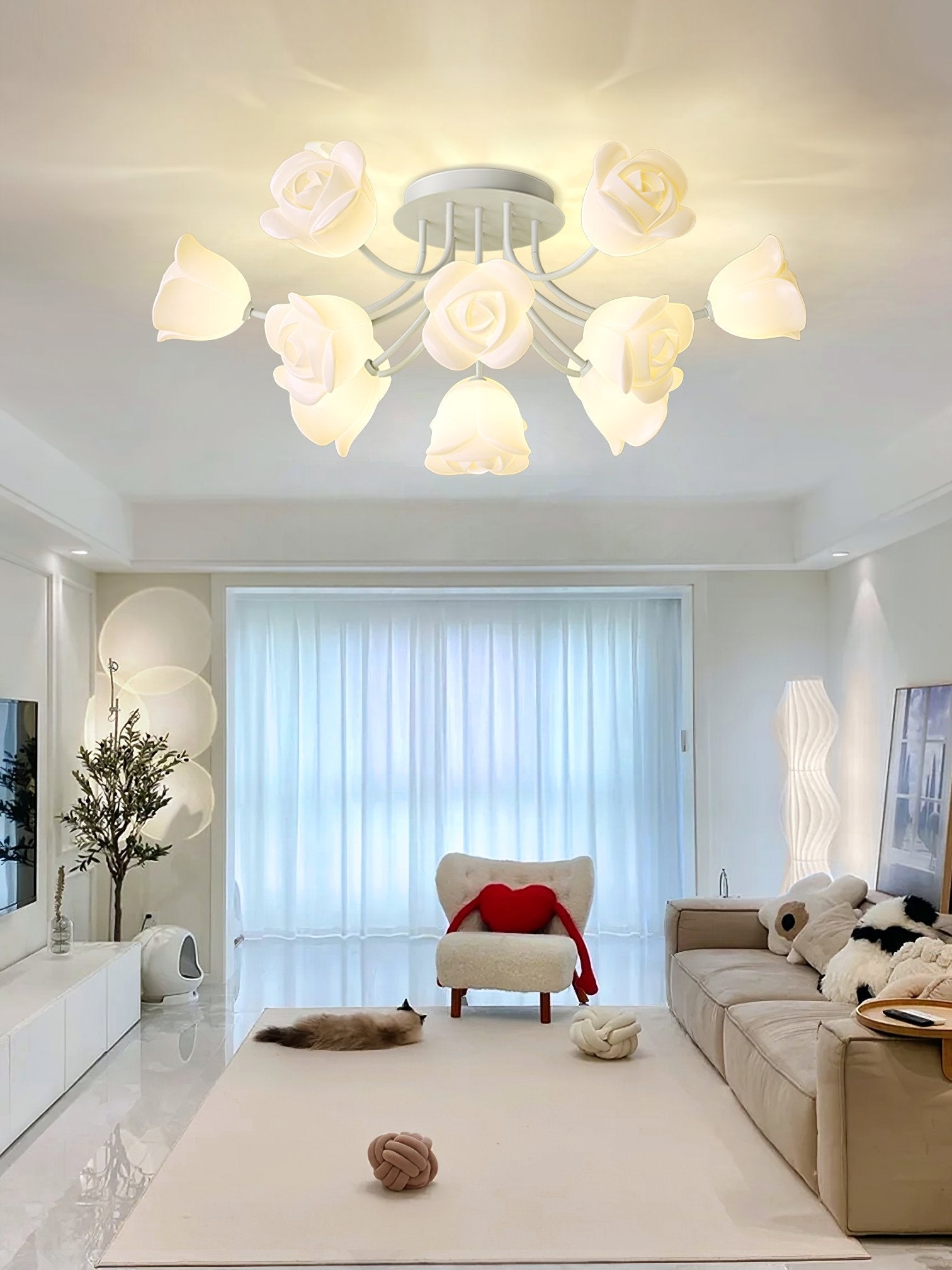 elegant-floral-rose-ceiling-light-fixture-for-romantic-bedroom-decor-white-and-green-finishes