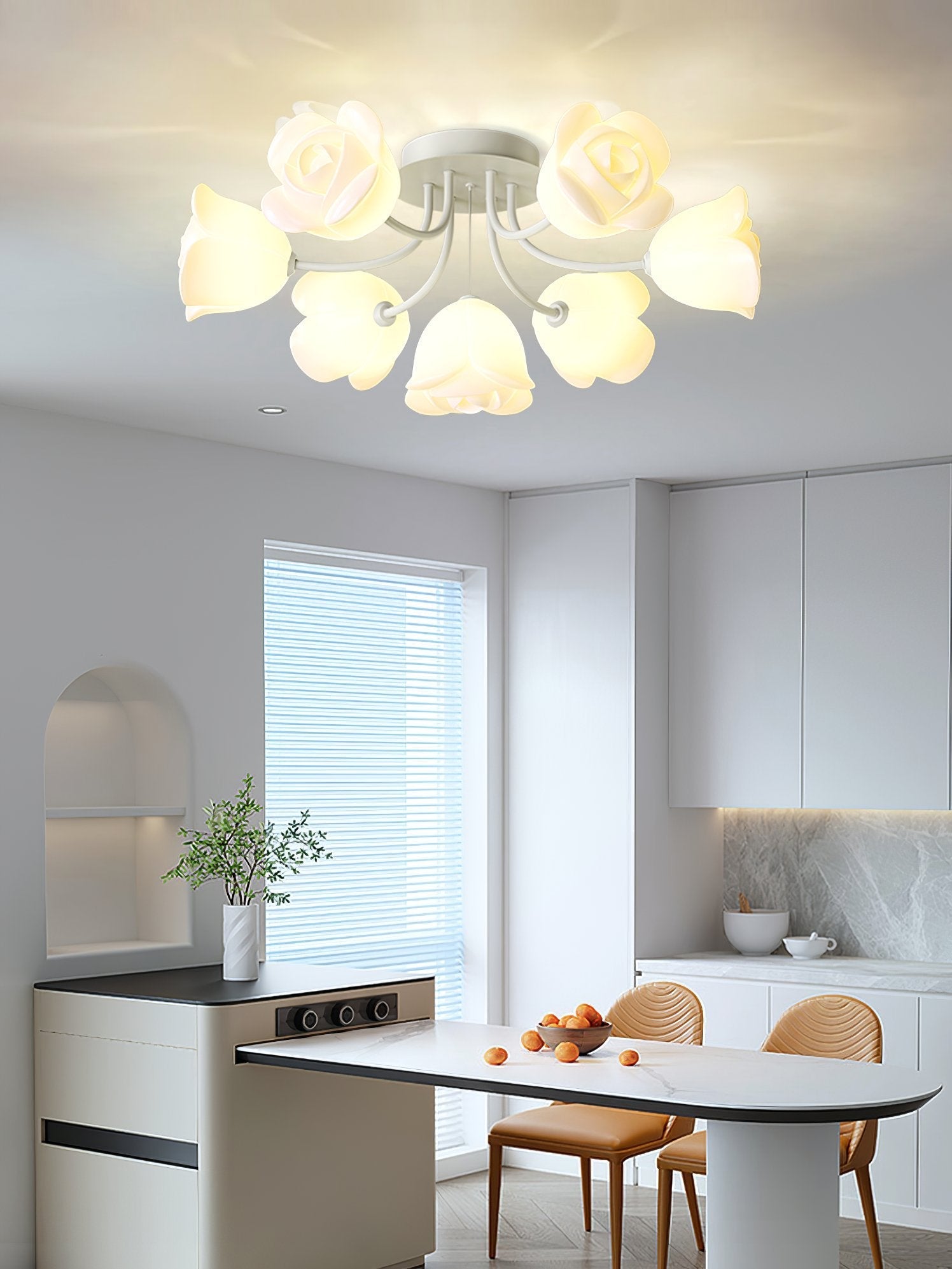 elegant-floral-rose-ceiling-light-fixture-for-romantic-bedroom-decor-white-and-green-finishes