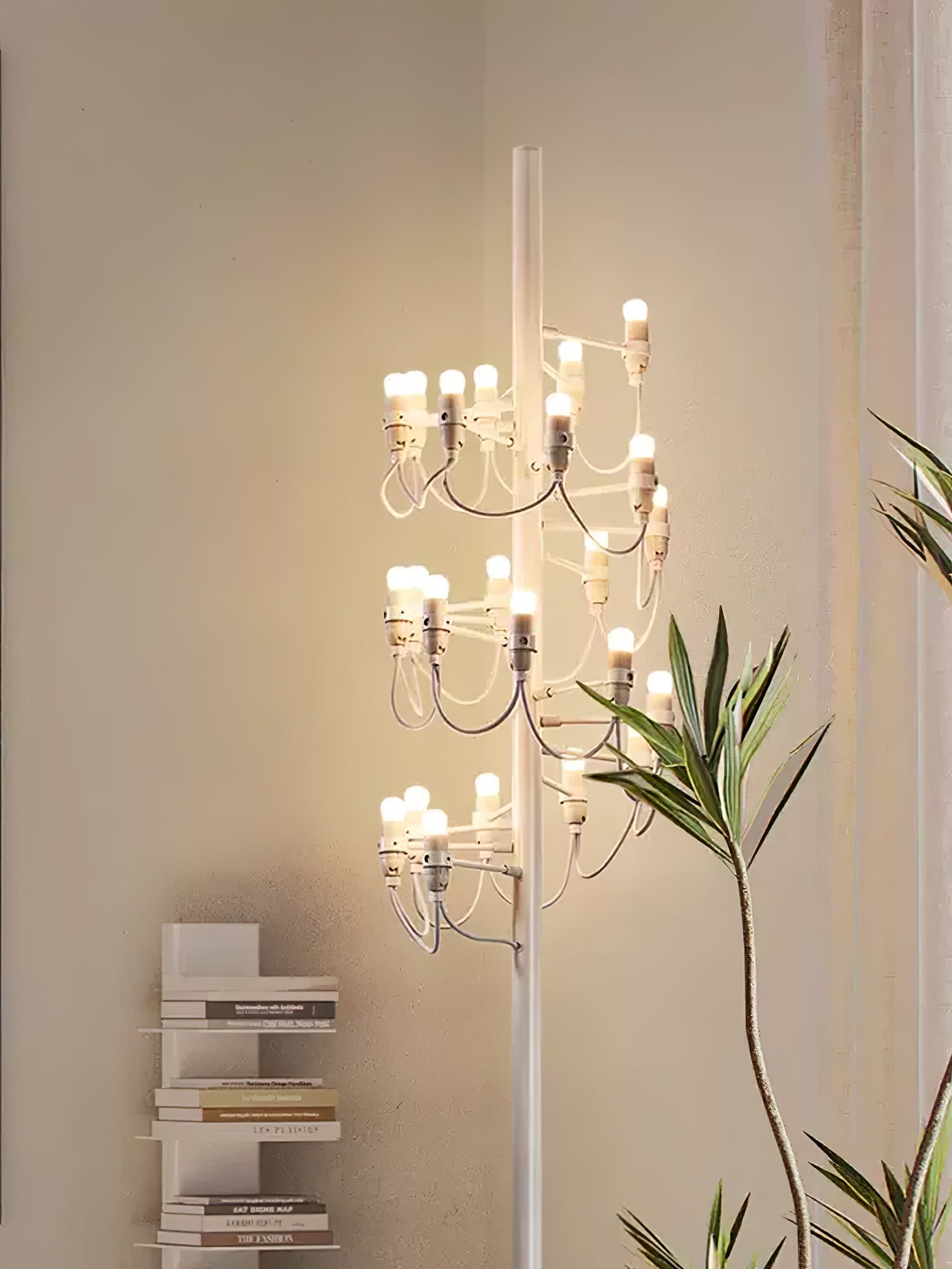 Modern Geometric Fruit Torchiere Floor Lamp with Polished Steel Structure Tall Standing Light