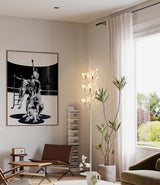 Modern Geometric Fruit Torchiere Floor Lamp with Polished Steel Structure Tall Standing Light