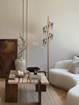 Modern Geometric Fruit Torchiere Floor Lamp with Polished Steel Structure Tall Standing Light