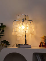 Natural Mother of Pearl Shell Table Lamp Round Coastal Bedside Light for Modern Interiors