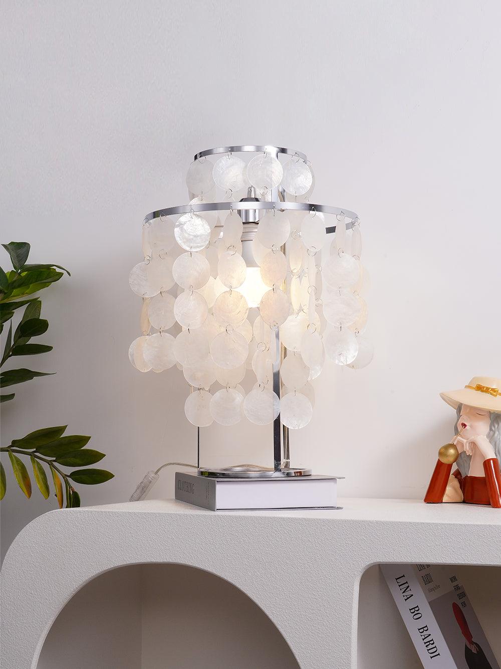 Natural Mother of Pearl Shell Table Lamp Round Coastal Bedside Light for Modern Interiors