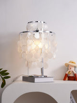 Natural Mother of Pearl Shell Table Lamp Round Coastal Bedside Light for Modern Interiors