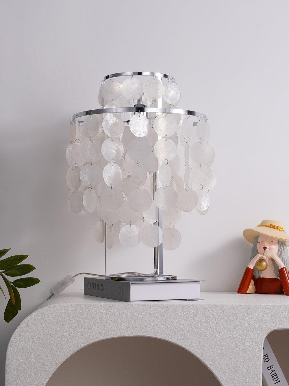 Natural Mother of Pearl Shell Table Lamp Round Coastal Bedside Light for Modern Interiors